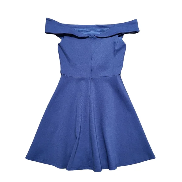 Lulu's Season of Fun Off The Shoulder Skater Dress Denim Blue - Picture 5 of 6